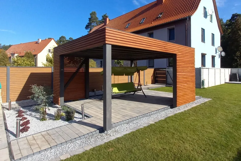 Wiata drewniana 4,5×5 nowoczesna - Gliwice