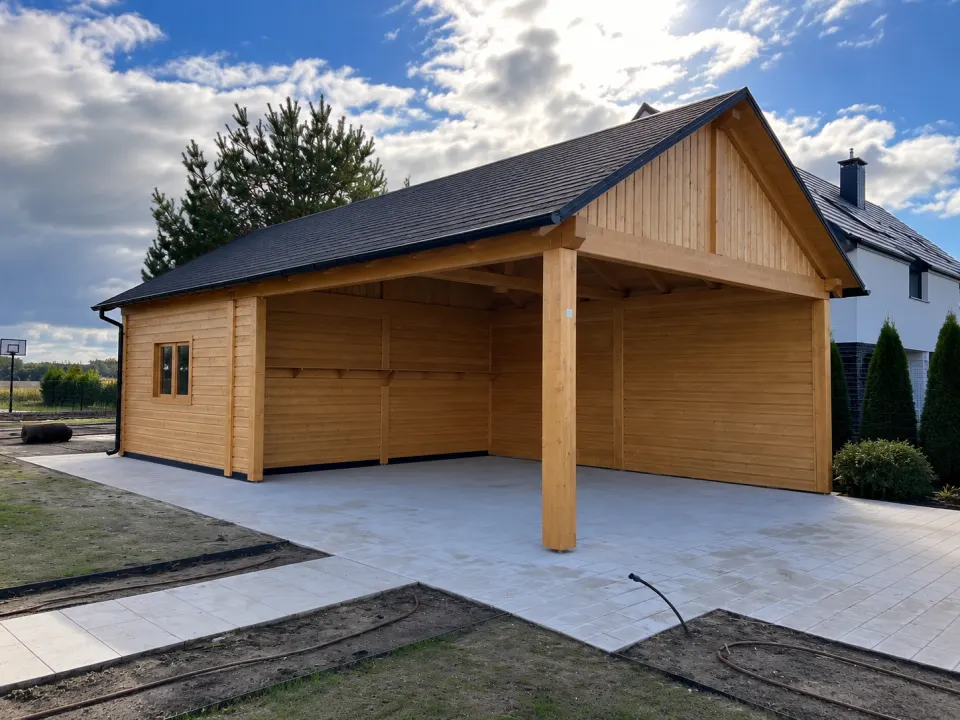 Wiata drewniana 10×5 z pomieszczeniem gospodarczym 4×5 m